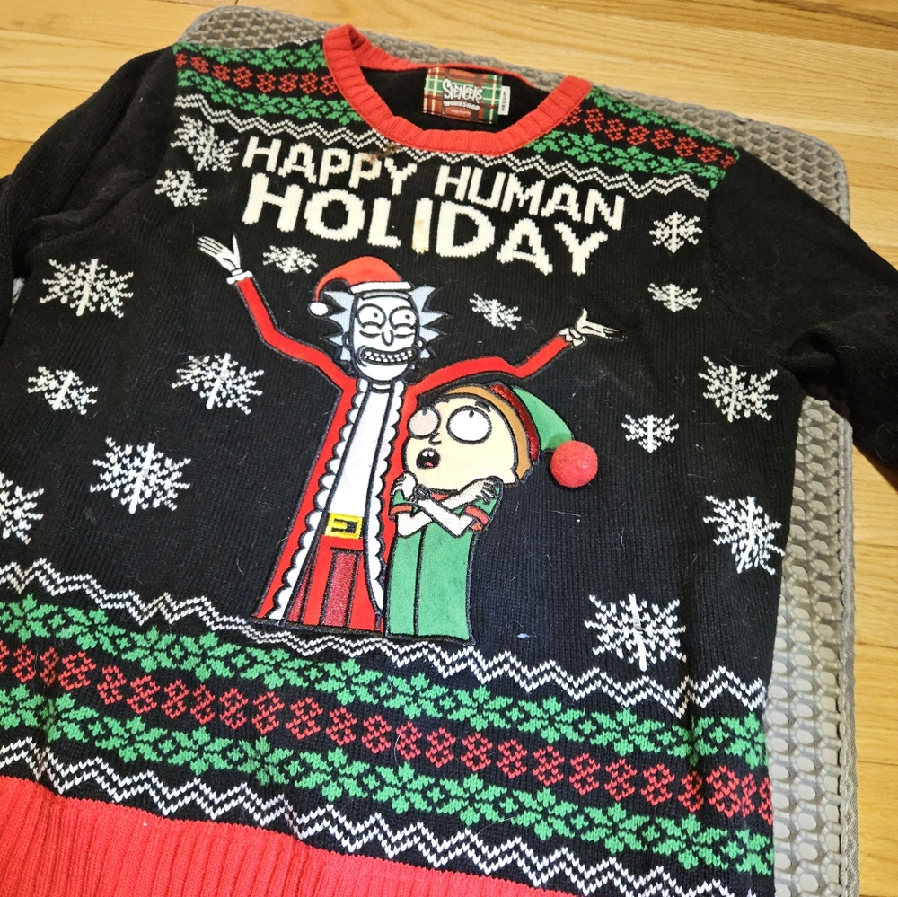 Medium Rick and Morty Christmas Sweater lights still work